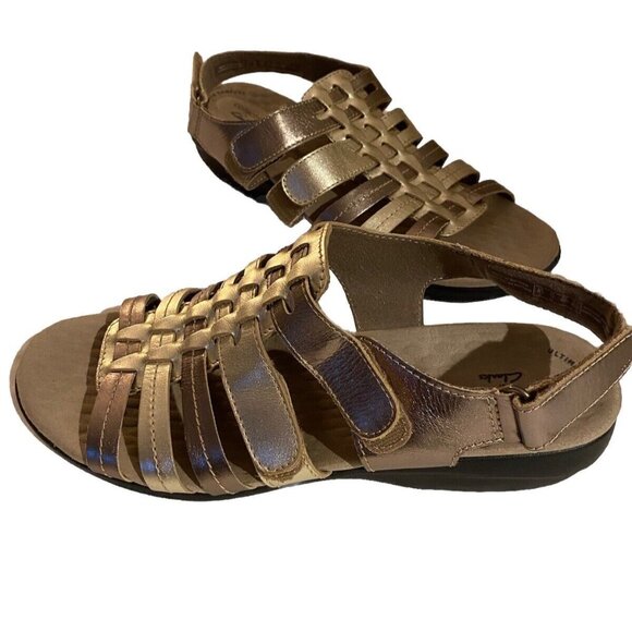 CLARKS COLLECTION Soft Cushion Pewter Metallic Gladiator Sandals Size 11 - Picture 1 of 7